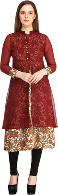 Cottinfab Women Printed Frontslit Kurta(Multicolor) Cottinfab Women Printed Frontslit Kurta(Multicolor)