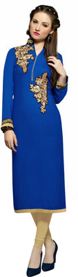 

Jiya Casual Self Design, Embroidered Women' Kurti(Blue