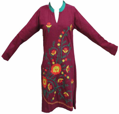 

Adishma Casual Embroidered Women's Kurti(Brown)