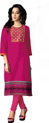 

Jiya Casual Self Design, Embroidered, Embellished Women's Kurti(Pink