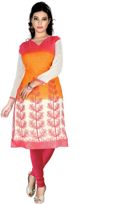 Jiya Formal Self Design Women's Kurti(Pink, Orange, Orange;pink