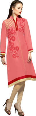 

Jiya Casual Self Design, Embroidered Women' Kurti(Pink