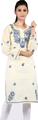 

BDS Chikan Casual Embroidered Women's Kurti(Yellow), Lemon