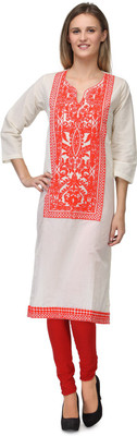 

Akshiti Casual Embroidered Women's Kurti(White