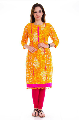 

Halowishes Casual Printed Women's Kurti(Orange)
