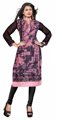 

Jiya Formal Self Design Women's Kurti(Pink, Black, Black;pink