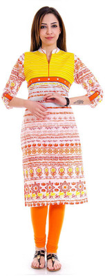 

Halowishes Casual Printed Women's Kurti(Yellow)