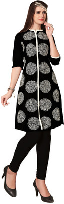 

Khushali Party Self Design, Embroidered Women's Kurti(Black, White)