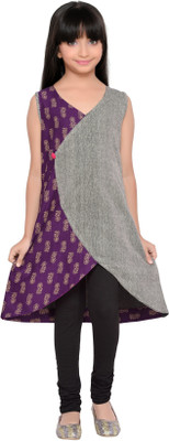 

K&U Self Design Girls Kurti(Grey)