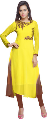 

Jiya Casual Self Design, Embroidered Women's Kurti(Yellow, Brown), Brown;yellow