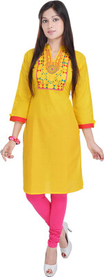 Tactic Women's Embroidered Straight Kurta(Yellow