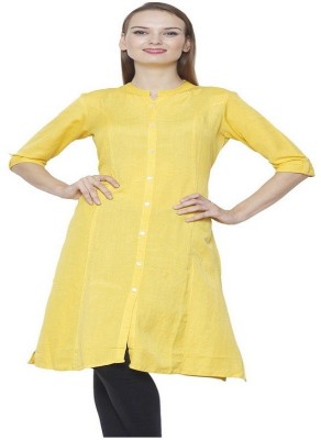 Pistaa Women Solid Frontslit Kurta(Yellow)