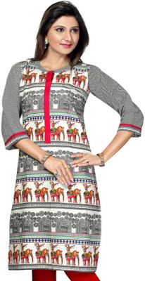 

ALC Creations Casual Printed, Animal Print Women's Kurti(Grey, White, Pink, Grey;pink;white