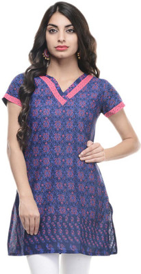 1To9 Casual Printed Women Kurti(Blue)
