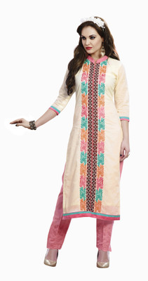 

Khushali Party Self Design, Embroidered Women's Kurti(Beige)