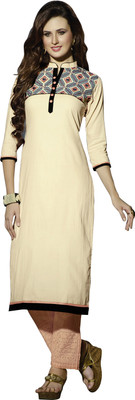 Khushali Party Self Design, Embroidered Women's Kurti(Beige)