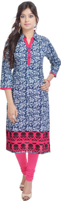 

Porcupine Casual Floral Print Women' Kurti(Blue