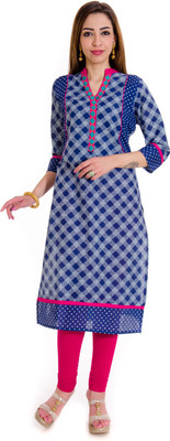

Halowishes Casual Checkered Women's Kurti(Blue)
