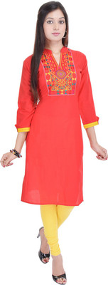 

Ellegent Casual Solid Women's Kurti(Orange)