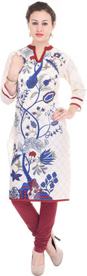 

Shopping World Casual Printed Women's Kurti(White, White&blue