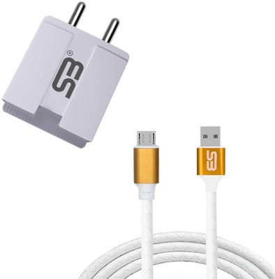 SB 12 W Quick Charge 3.4 A Multiport Mobile 3.4A Double USB Port Fast Power Adapter 5W BIS Certified, Auto-detect Technology, (White) with Micro USB (Metal Cap) Data Cable 3.0A Charging Cable Gold Length 1 Meter Long Cable Compatible With Tecno Spark 6 Air, Tecno Spark Go, Tecno Spark 5, Tecno Spark