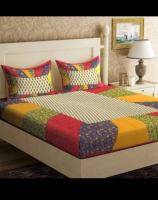 Mittan Traders 280 TC Cotton Double Jaipuri Prints Flat Bedsheet(Pack of 1, Rainbow)