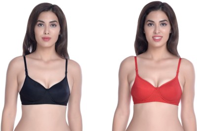 Norvia SeamlessPaddedfoam402 Women T-Shirt Heavily Padded Bra(Black, Red)