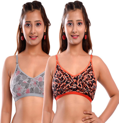 elina Women T-Shirt Non Padded Bra(Orange, Grey)