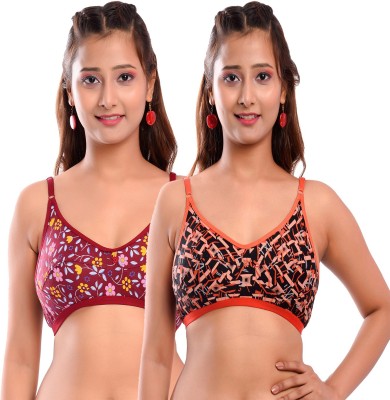 Viral Girl Women T-Shirt Non Padded Bra(Maroon, Orange)