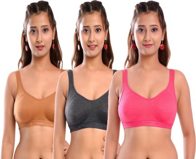 Viral Girl Women Sports Non Padded Bra(Brown, Grey, Pink)