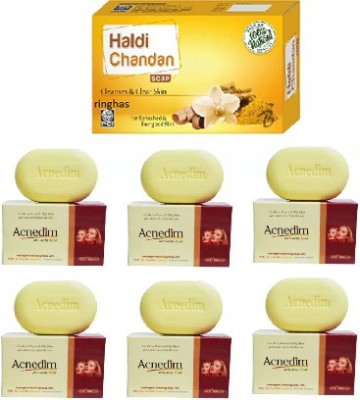 RINGHAS PCI Haldi Chandan Soap 75g + AcneDim Anti-Acne Soap Combo ( 6 Pc x 75 gm )(6 Items in the set)