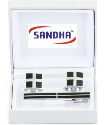 SANDHA Stainless Steel Cufflink & Tie Pin Set(Black)