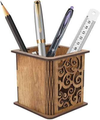 LAKHAJI 1 Compartments MDF PEN & PENCIL HOLDER(Brown)