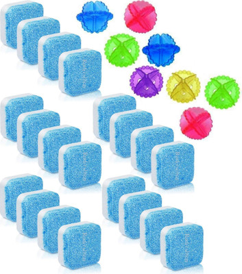 RUDRESHWAR 20 Pic.- Washing Machine Cleaner Tablet Washer Cleaner With 8 Pic. Washing Machine Ball Laundry Dryer Ball(Multi Color) Dishwashing Detergent(200 g)