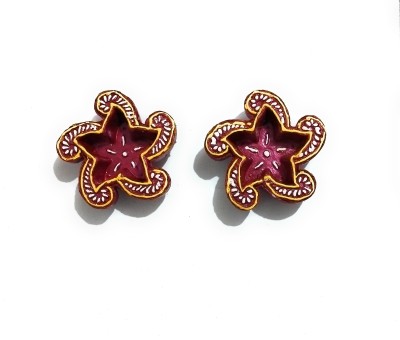 Lakhdatar Mall Star Shaped Maroon Clay Handmade Diya for Diwali Puja Set of 2 With Free Diwali Gif Terracotta (Pack of 2) Table Diya(Height: 3 inch)