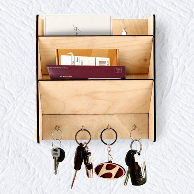 Nexat Mail Box With Key Holder| Key Holder For Wall Wood Key Holder(4 Hooks, Beige)