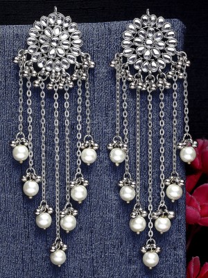 Karatcart Oxidised Silver Pearl Beads Kundan Pearl Alloy Drops & Danglers