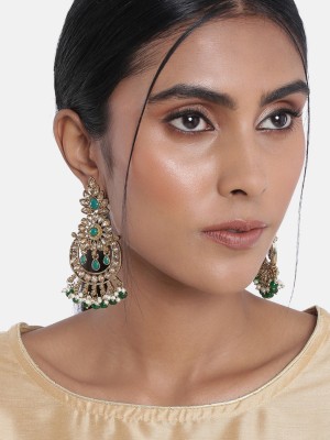 I Jewels Gold Plated Chandbali Kundan Studded & Beaded Earrings Alloy Chandbali Earring