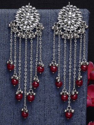 Karatcart Oxidised Silver Red Beads Kundan Beads Alloy Drops & Danglers