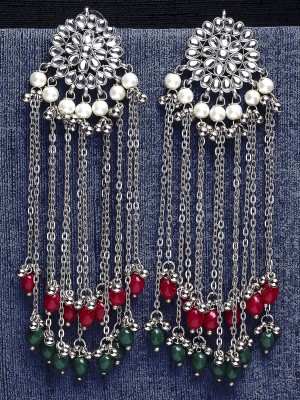 Karatcart Oxidised Silver Red Beads Kundan Alloy Drops & Danglers