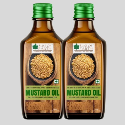 Bliss of Earth 1LTR Certified Organic Yellow Seed Mustard Oil For Cooking Mustard Oil Plastic Bottle(2 x 500 ml)