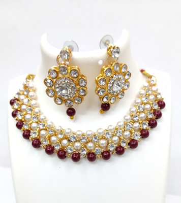 vaishnavi imitation Alloy Gold-plated Maroon Jewellery Set(Pack of 1)
