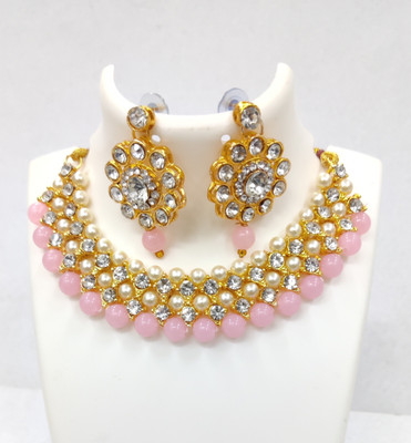 vaishnavi imitation Alloy Gold-plated Pink Jewellery Set(Pack of 1)