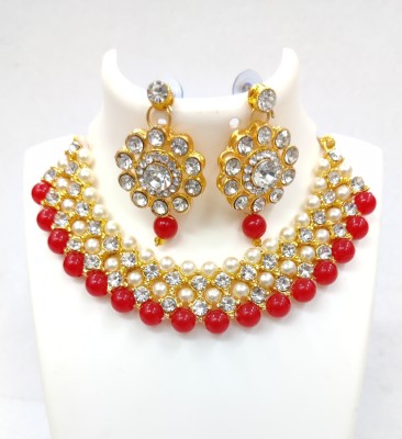 vaishnavi imitation Alloy Gold-plated Red Jewellery Set(Pack of 1)