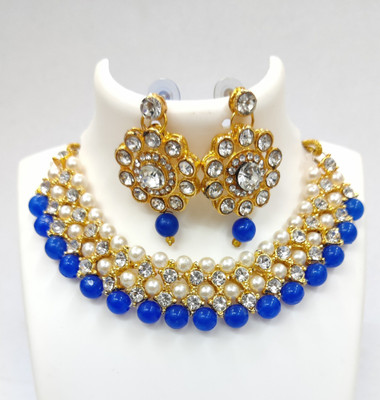 vaishnavi imitation Alloy Gold-plated Blue Jewellery Set(Pack of 1)