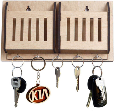 Kiev Multipurpose Wooden Wall Shelf with 5 Hooks Key Holder Stand -296 Key Holder Wood Key Holder(5 Hooks)