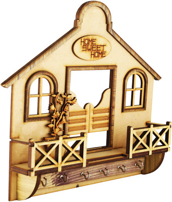 Klaviyo Wooden Key Shelf and Hook Key Holder Wood Key Holder(6 Hooks, Brown)