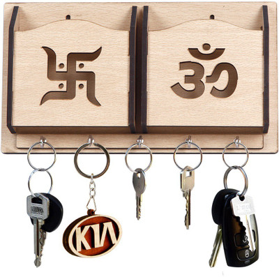 Kiev Multipurpose Wooden Wall Shelf with 5 Hooks Key Holder Stand -294 Key Holder Wood Key Holder(5 Hooks)