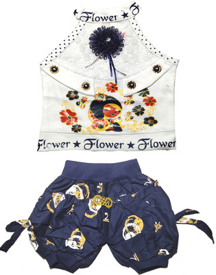 Kids Wear Fashion Baby Girls Party(Festive) Top Pant(Blue)
