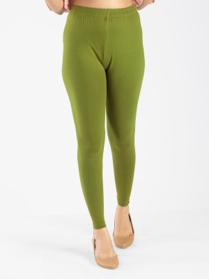 INDIAN FLOWER Ankle Length  Western Wear Legging(Light Green, Solid)